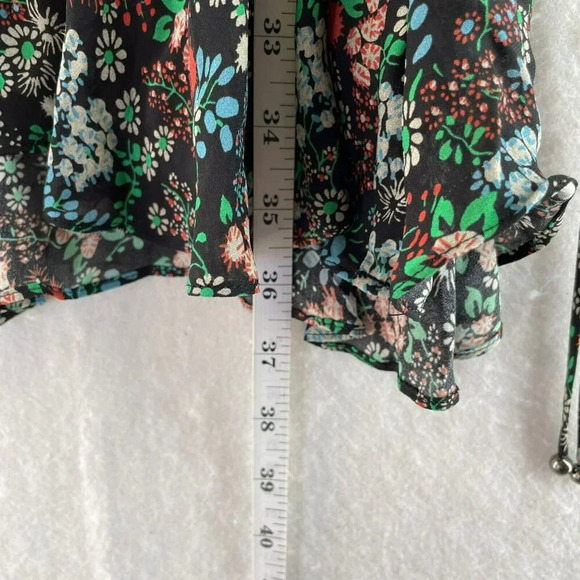 Veronica Beard Fountain Dress 8 Black Blue Ruched Short Sleeve Ruffles 100% Silk - Picture 5 of 10